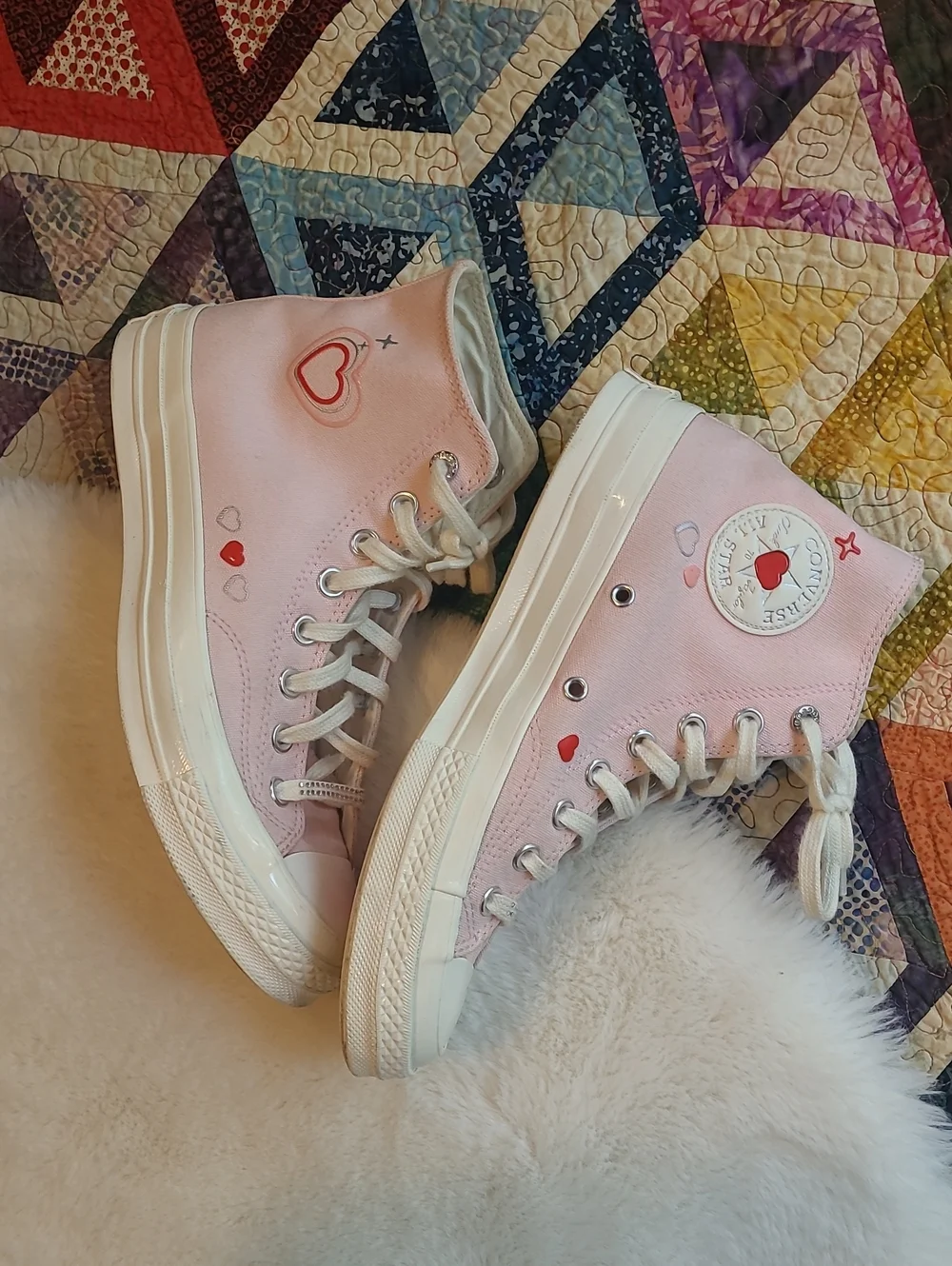 Converse High Top Chuck 70 Bling Accent Valentine Hearts Sneakers