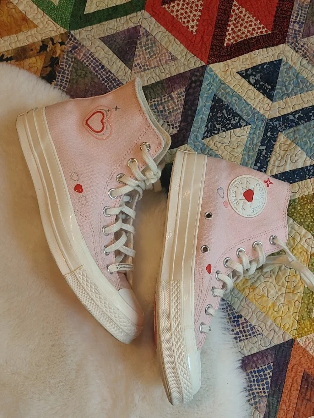 Converse High Top Chuck 70 Bling Accent Valentine Hearts Sneakers
