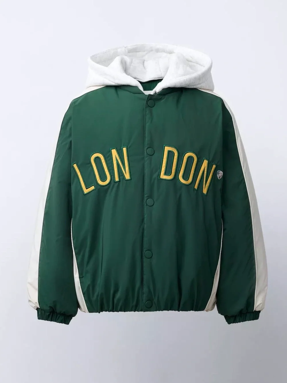 Zara Green 'LONDON' Bomber Jacket with Cream Stripes