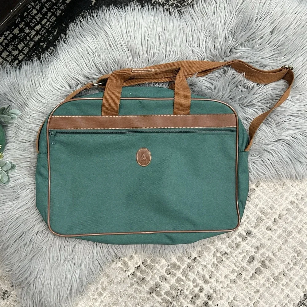 VTG Polo Ralph Lauren‎ Shoulder Laptop Messenger Bag Green Brown Travel