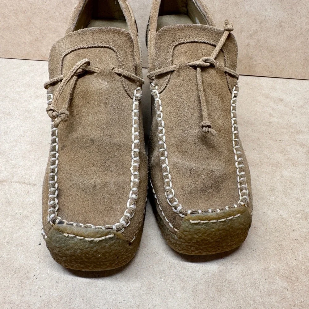 Candies Wedge Loafers Women 8 Tan Suede Whipstitch Boho 90s Retro Platform Shoes