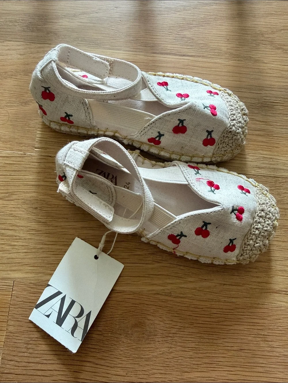 ZARA Girls Cream Cherry-Print Espadrille Sandals 8
