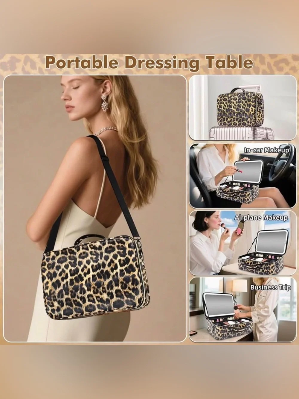 NEW 15''X11'' Large Travel Makeup Bag with LED mirror & Adjustable Dividers