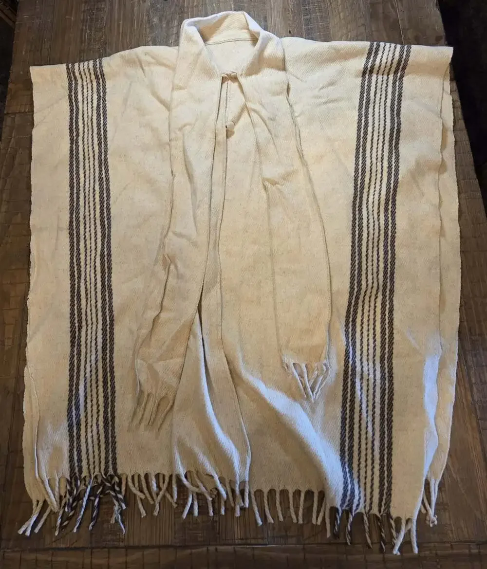 Vintage Mexican Wool Scarf Tie Serape Blanket Tribal Poncho Cape