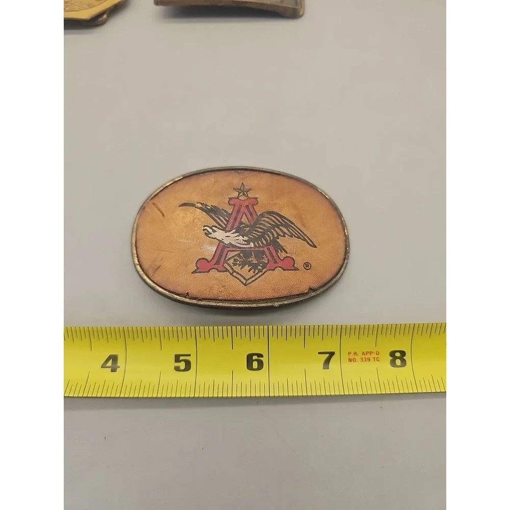 Vtg Leather Front Belt Buckle Budweiser  1970's Solid Brass Anheuser Busch Beer