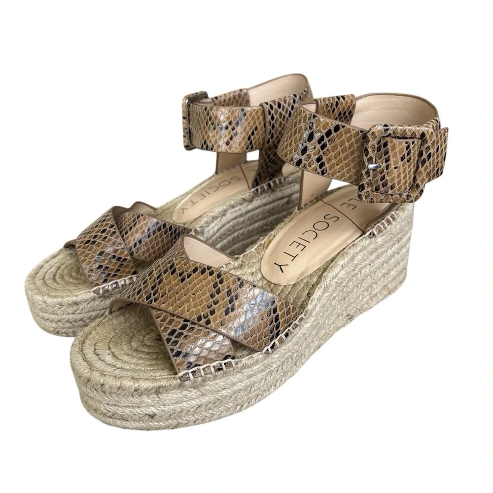 Sole Society Tan Snake-Print Espadrille Wedge Sandals