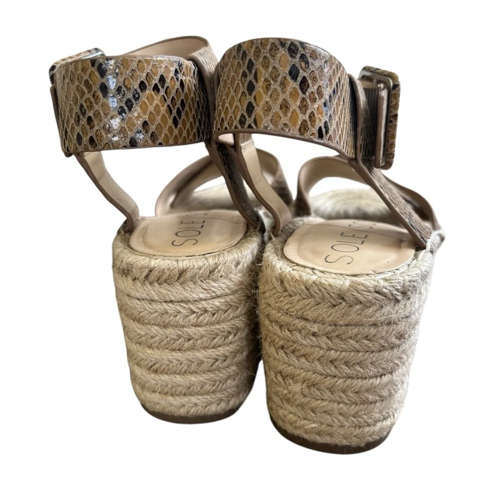Sole Society Tan Snake-Print Espadrille Wedge Sandals