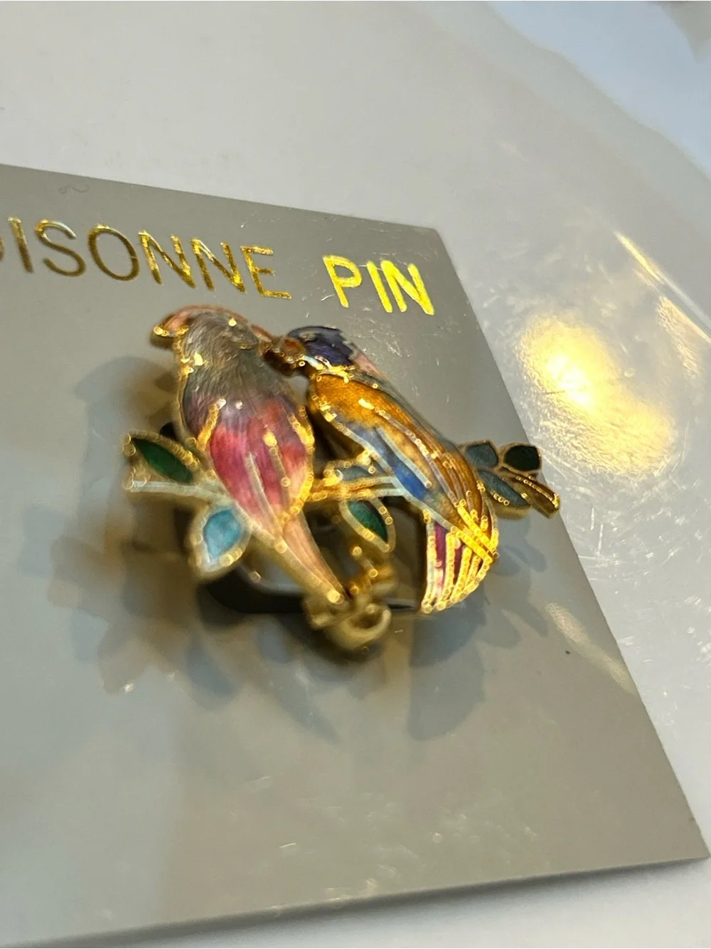 Cloisonne Enamel Love Birds Pin - Multicolor