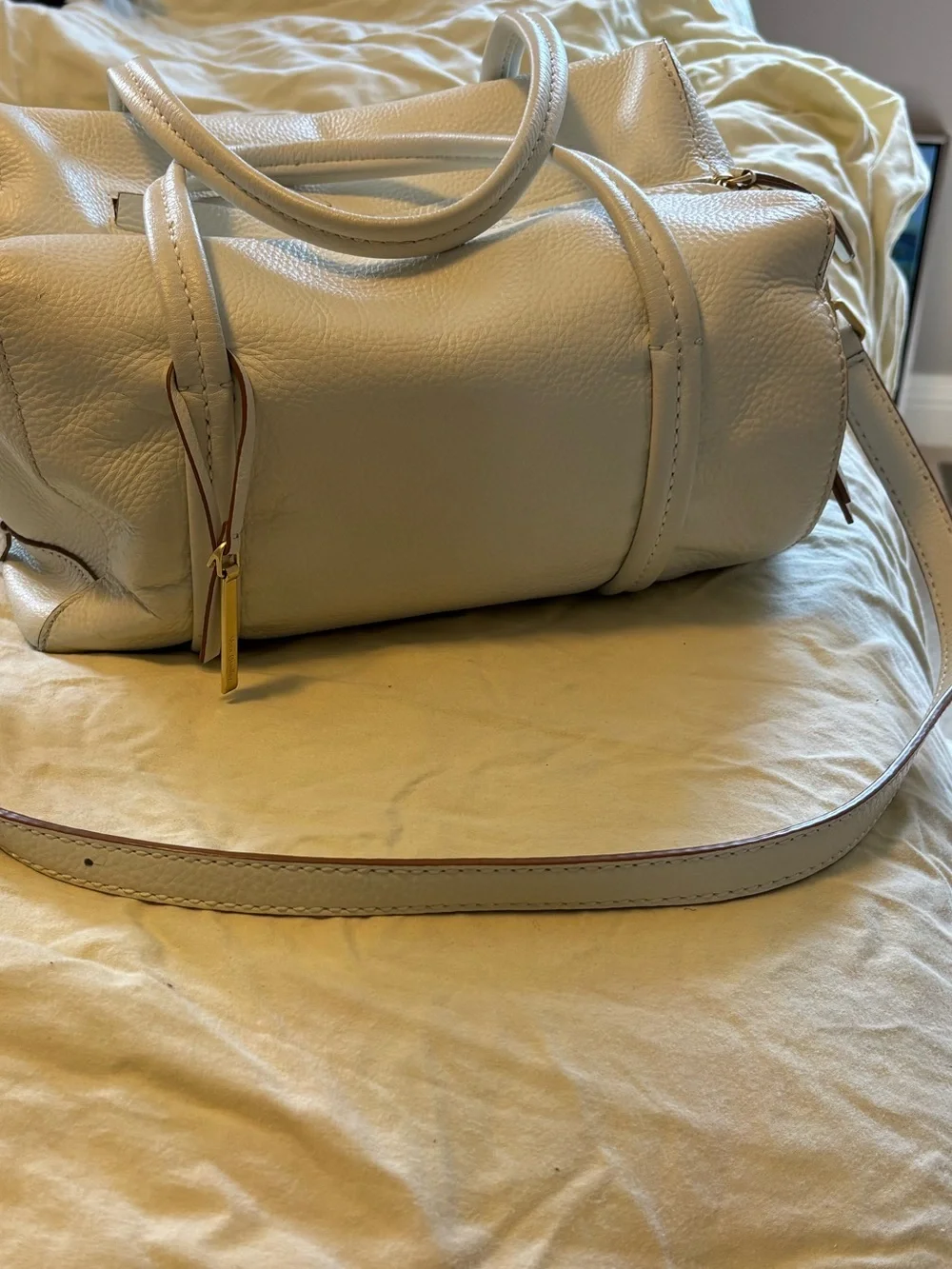 Vera Bradley White Leather Mallory Satchel Purse w Shoulder and Crossbody Straps