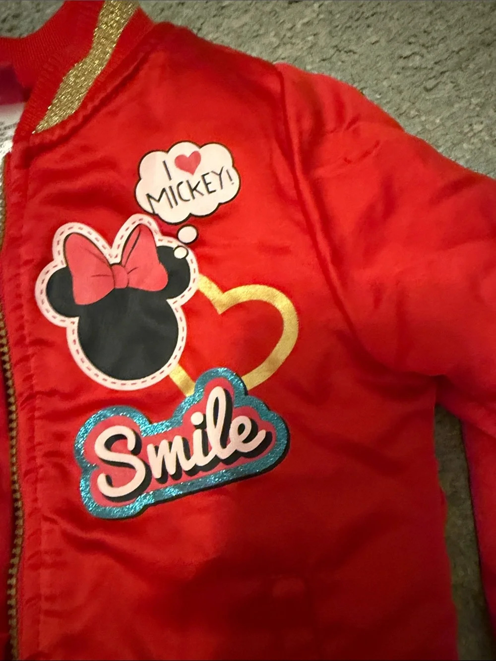 Disney Red Minnie Mouse Puffer bomber Jacket with Gold Accents