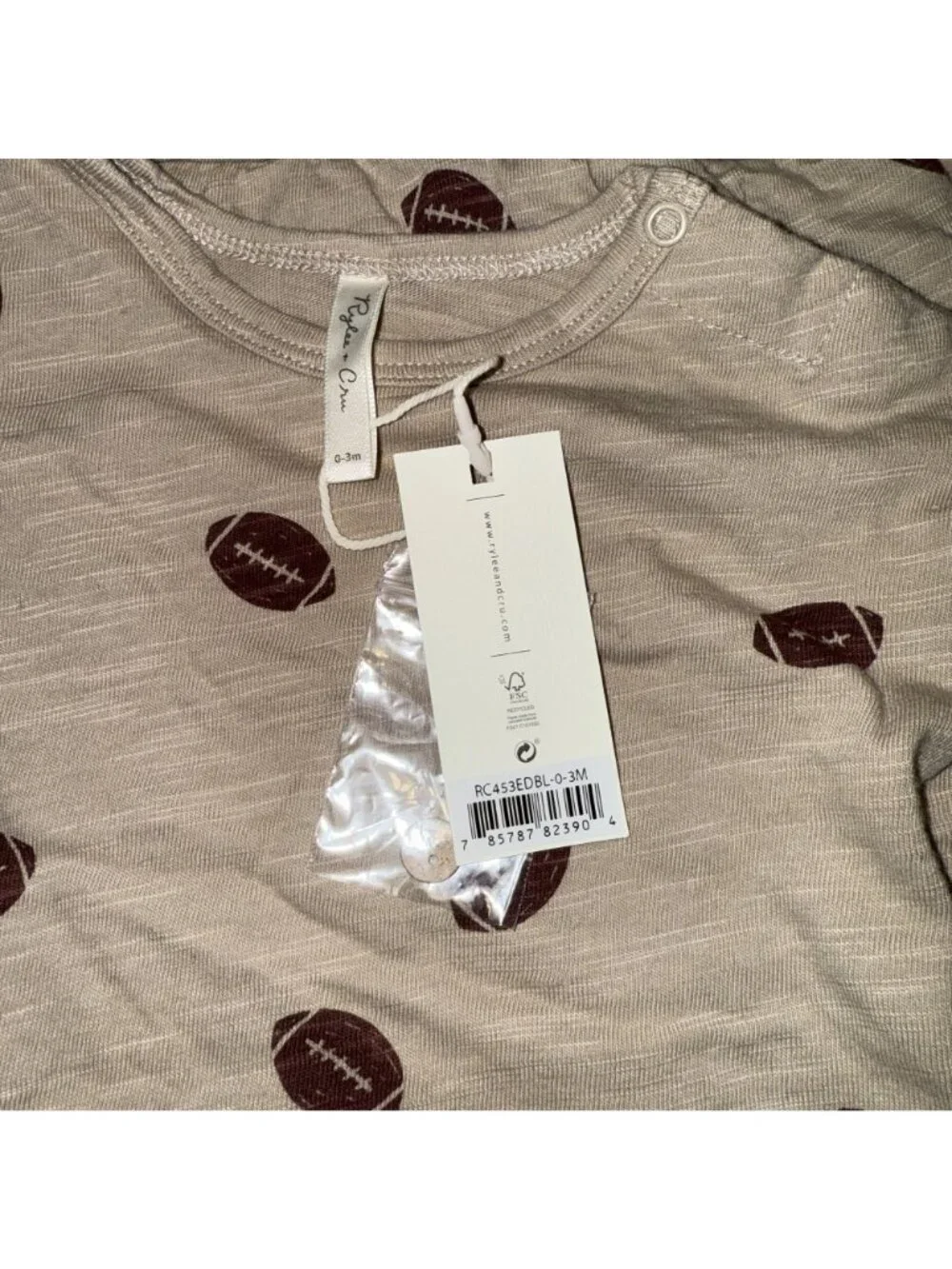 NWT Rylee + Cru Footballs Stone Brown Tee + Pant Set Baby Size 0-3 Months