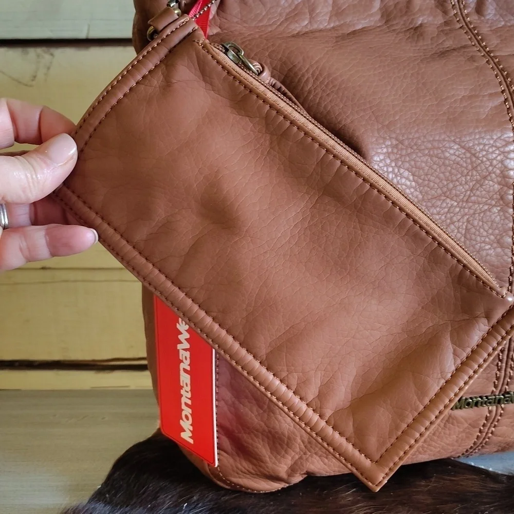 Montana West PU faux leather brown hobo bag with extra zip pouch  zip top