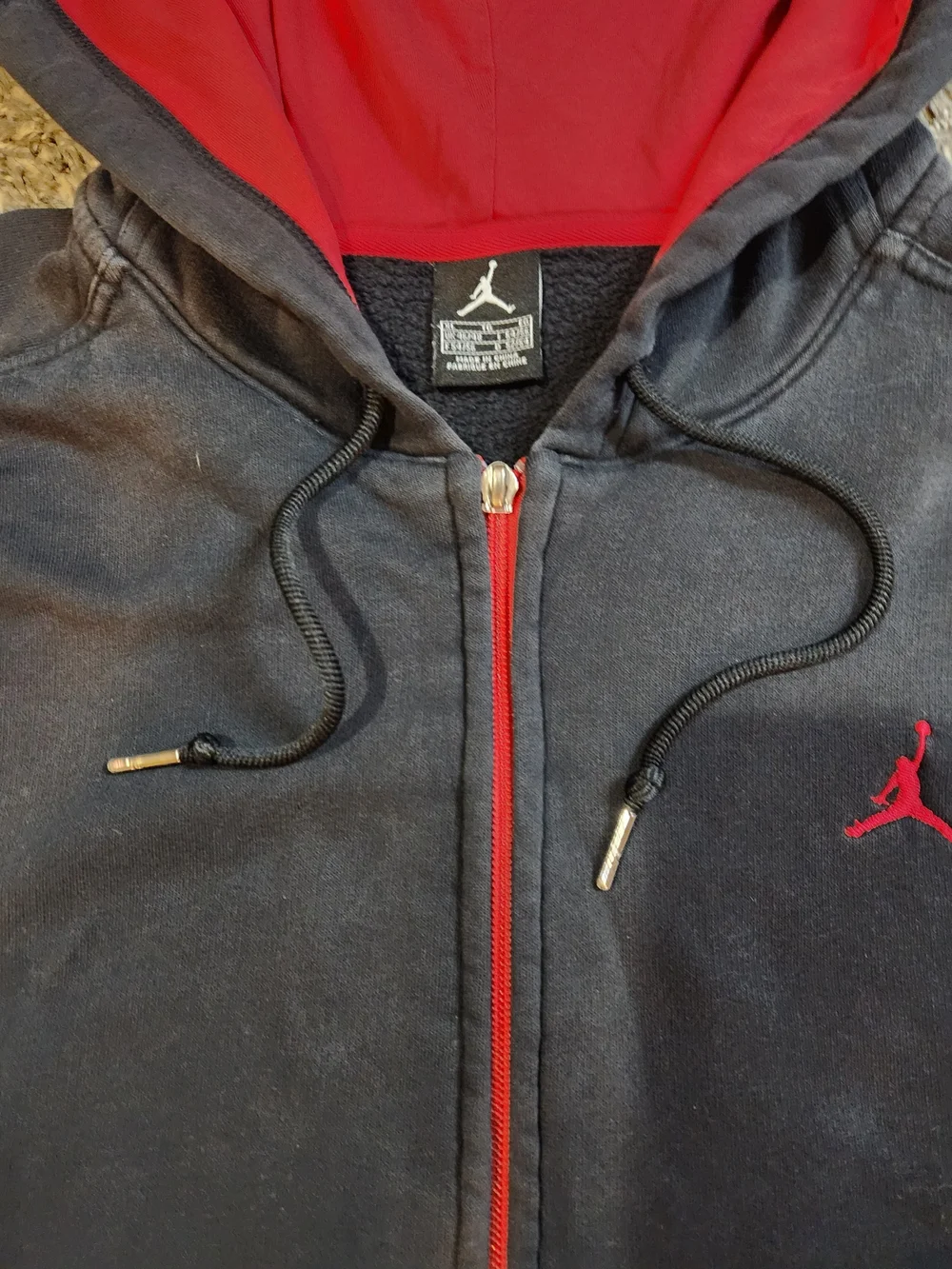 Vintage Jordan Black Hoodie with Red Lining & Red Zip Size XL