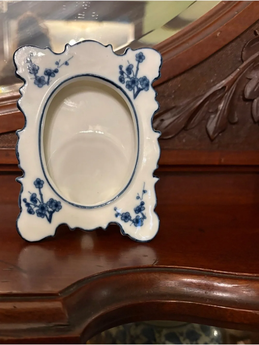 Vintage Andrea By Sadek Blue and White Porcelain Floral Frame