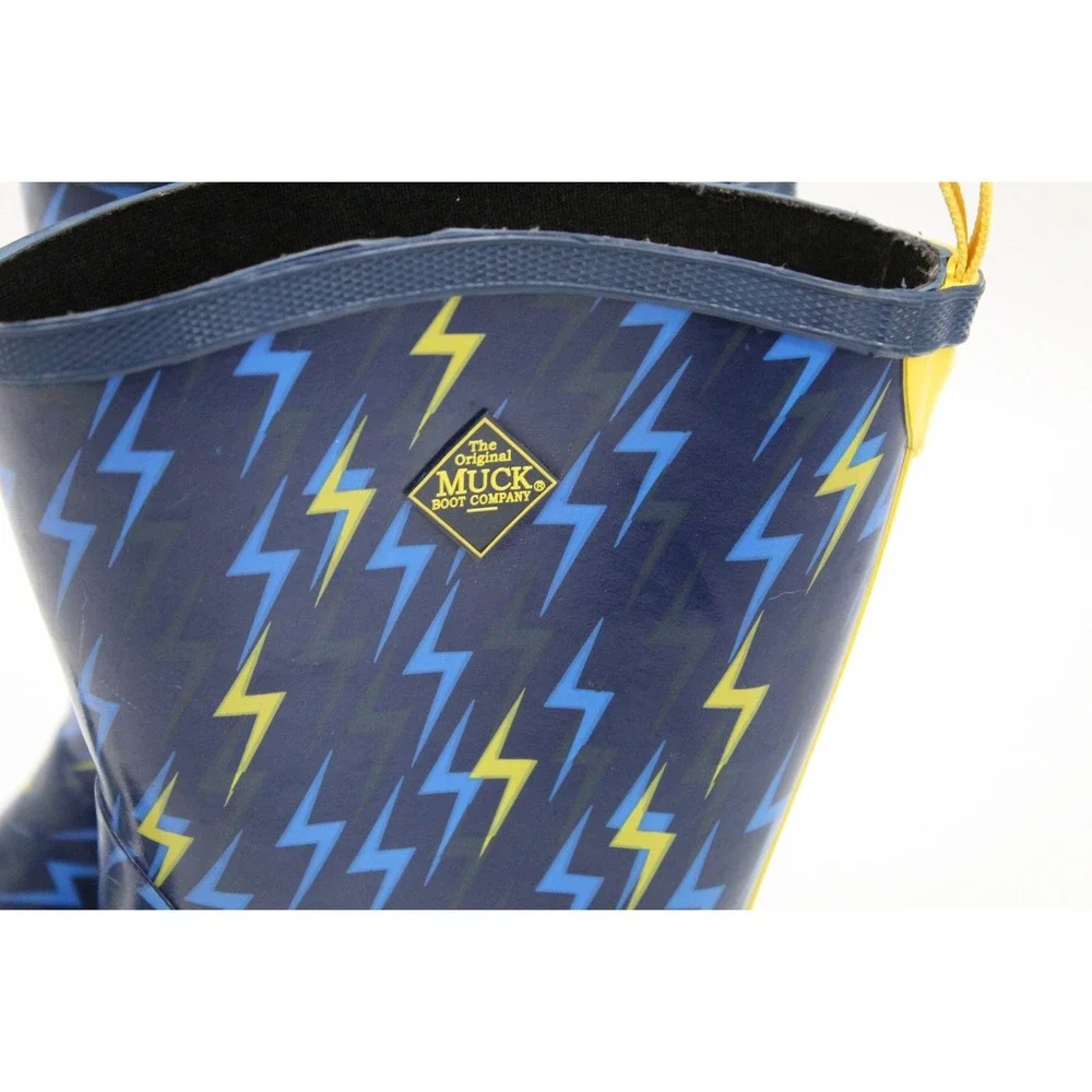 Muck Boots Blue and Yellow Lightning Bolt Rubber Boots Youth Size 6