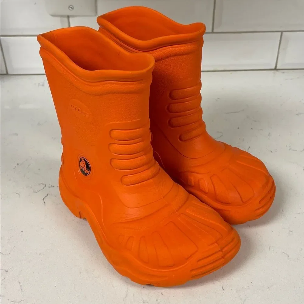 CROCS Kids' Georgie Rain Boots - Orange Size Euro 33 Men’s 1 - Women’s 3
