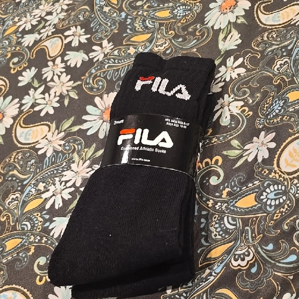 ❤️10/$40 New 3 Pack Fila Men's Black Athletic Socks