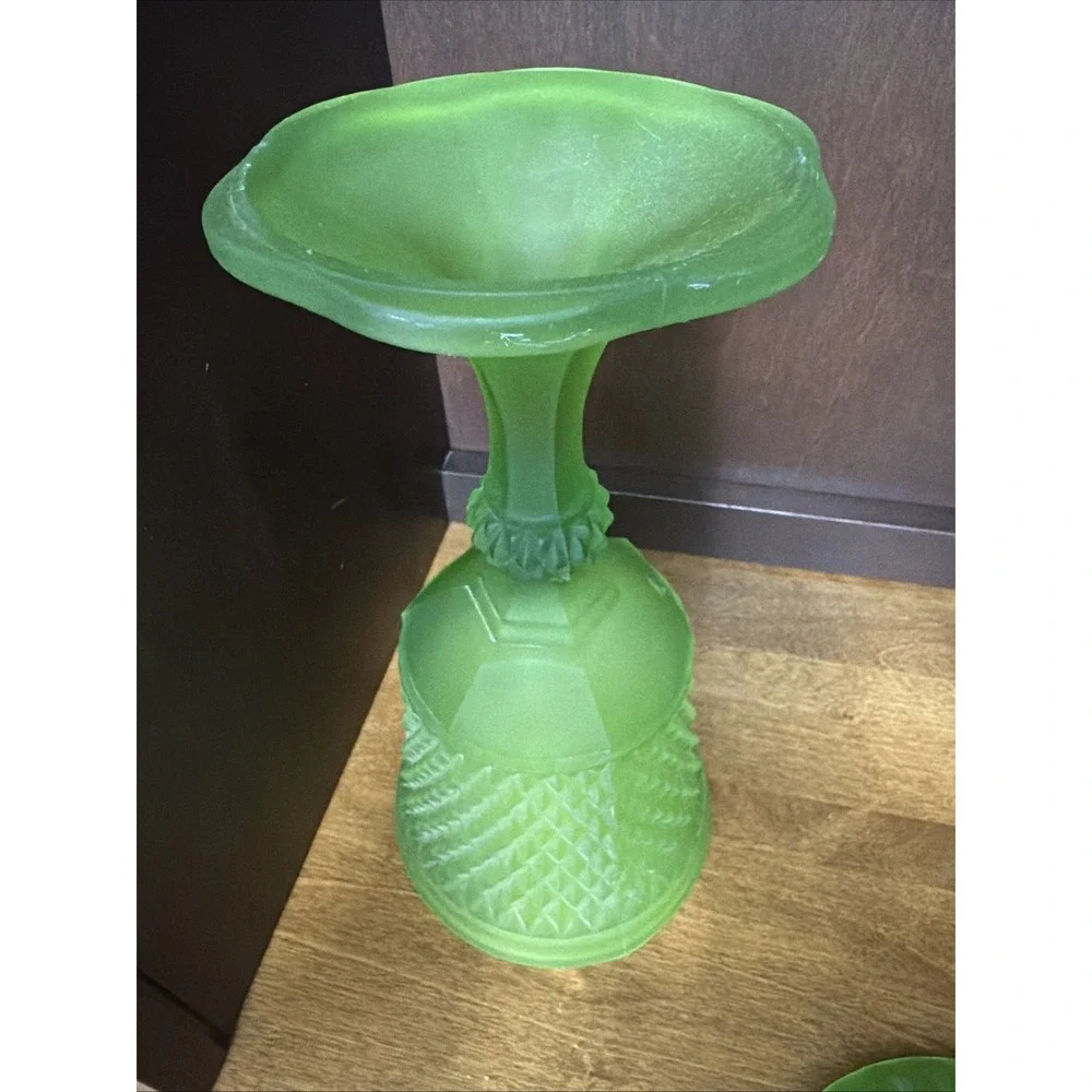Indiana Glass Candy Dish Covered 16 Inch Diamond Point Celery Lime Green VTG