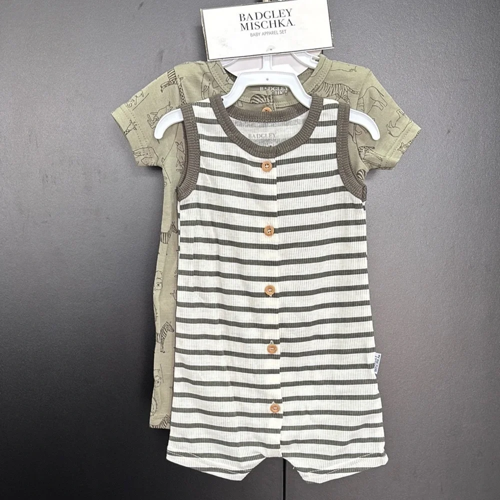 Bagdley Mischka 2 Pk.Onesies,knit striped sleeveless & short sleeve animal print