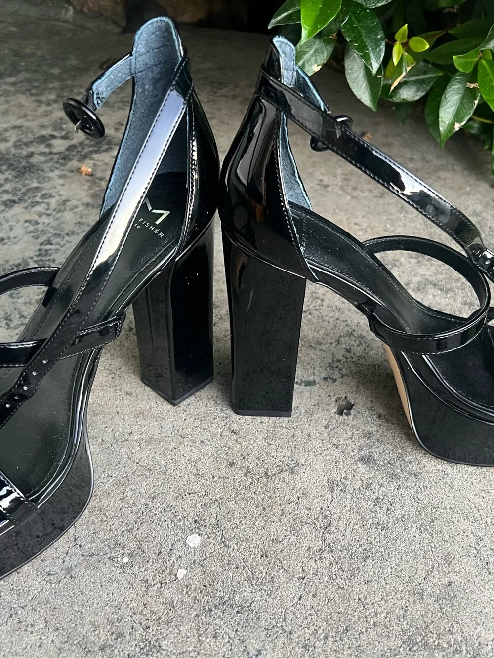 Marc Fisher Black Patent Platform Strappy Sandals