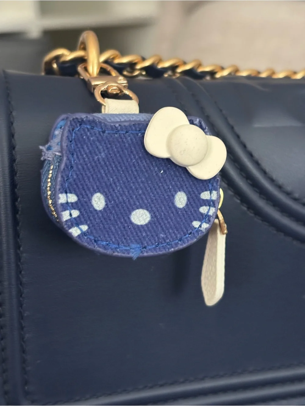 Hello Kitty Navy Blue Denim Face Charm Key/zipper pull tag