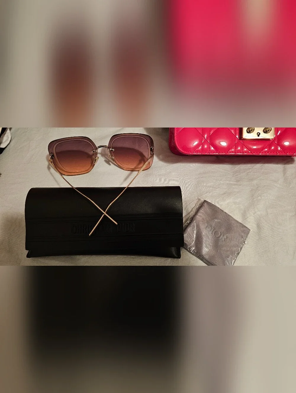 Dior Women's Pink Gradient Square Sunglasses with Gold Accents