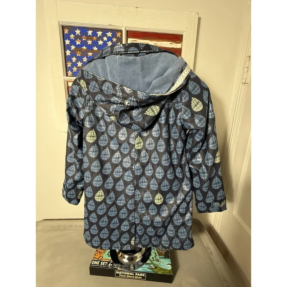 Hatley Raincoat Girls Size 12 Blue Plaid Raindrop‎ Fleece Lined Hooded Jacket