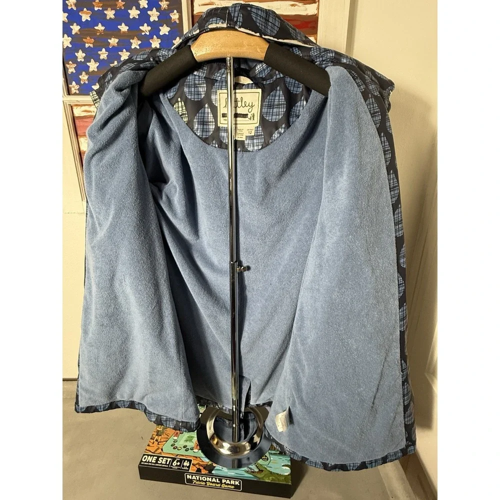 Hatley Raincoat Girls Size 12 Blue Plaid Raindrop‎ Fleece Lined Hooded Jacket