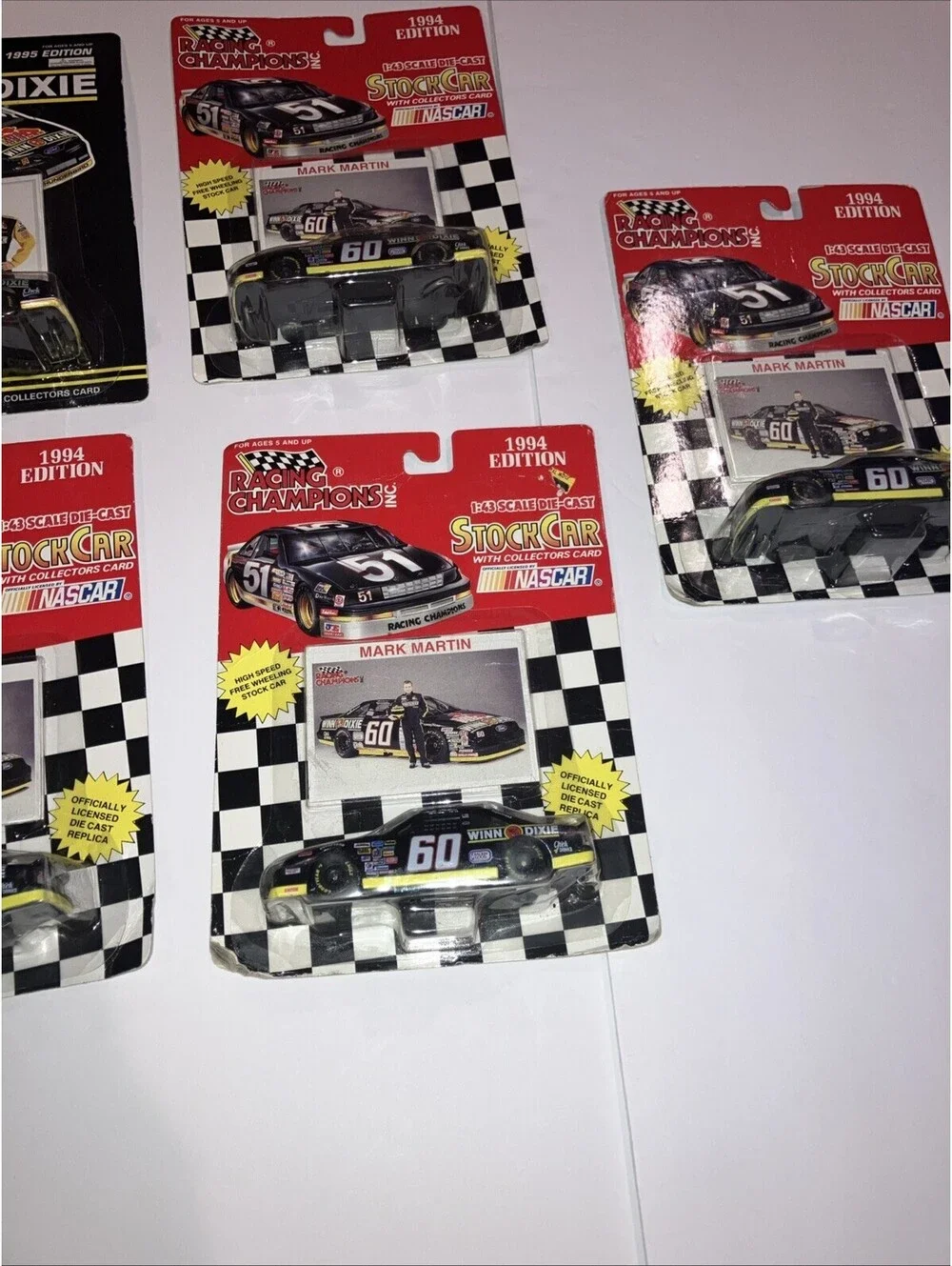 LOT Of 5 VINTAGE 1994-95 NASCAR RACING CHAMPIONS CARS MARK MARTIN 1:43 SCALE NEW