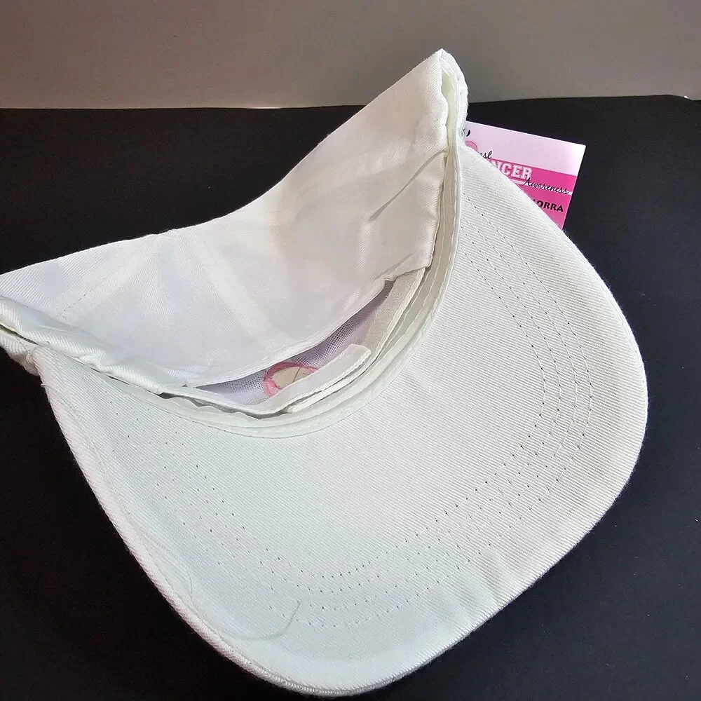 NWT Breast Cancer Awareness White Baseball Cap Hat Adjustable Hook Loop Strap