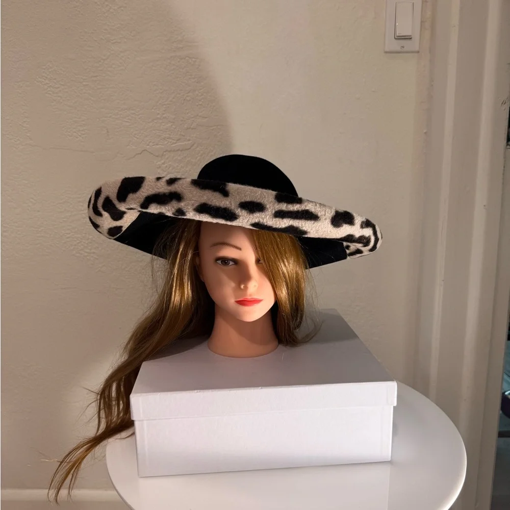 Luxury Designer Leopard‎ Vintage MARZI FIRENZE Wide BrimHat,Italian 100% LAPIN