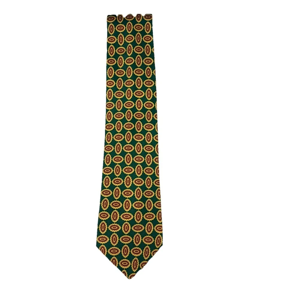 Throttleman‎ England Silk Tie Vintage Green Yellow Geometric Designer Necktie
