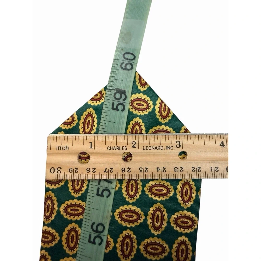 Throttleman‎ England Silk Tie Vintage Green Yellow Geometric Designer Necktie