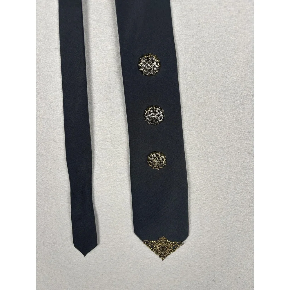 Vintage Express Tie Mens One Size Black Metal Medallion Polyester Necktie 80s