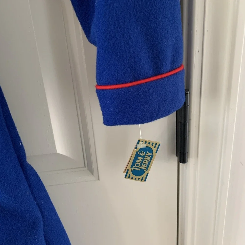 Vtg Tom & Jerry Boys Robe NWT Size 16 Made USA Crest On Pocket Blue W‎ Red Trim