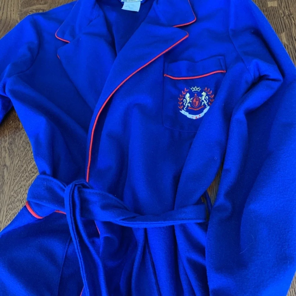 Vtg Tom & Jerry Boys Robe NWT Size 16 Made USA Crest On Pocket Blue W‎ Red Trim