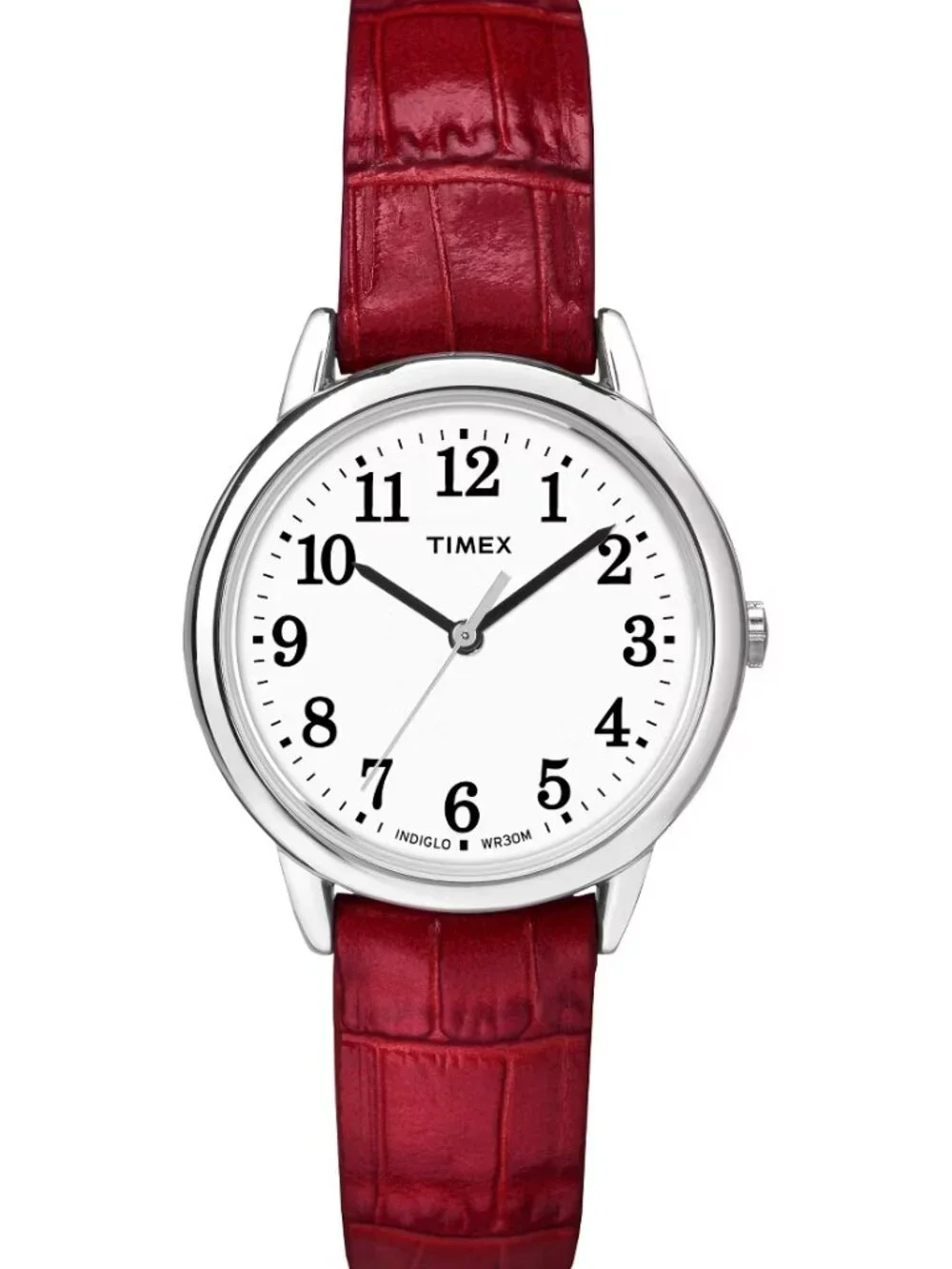 Timex Women's Wristwatch Easy Reader Leather Strap Silver/Red TW2P68700JT