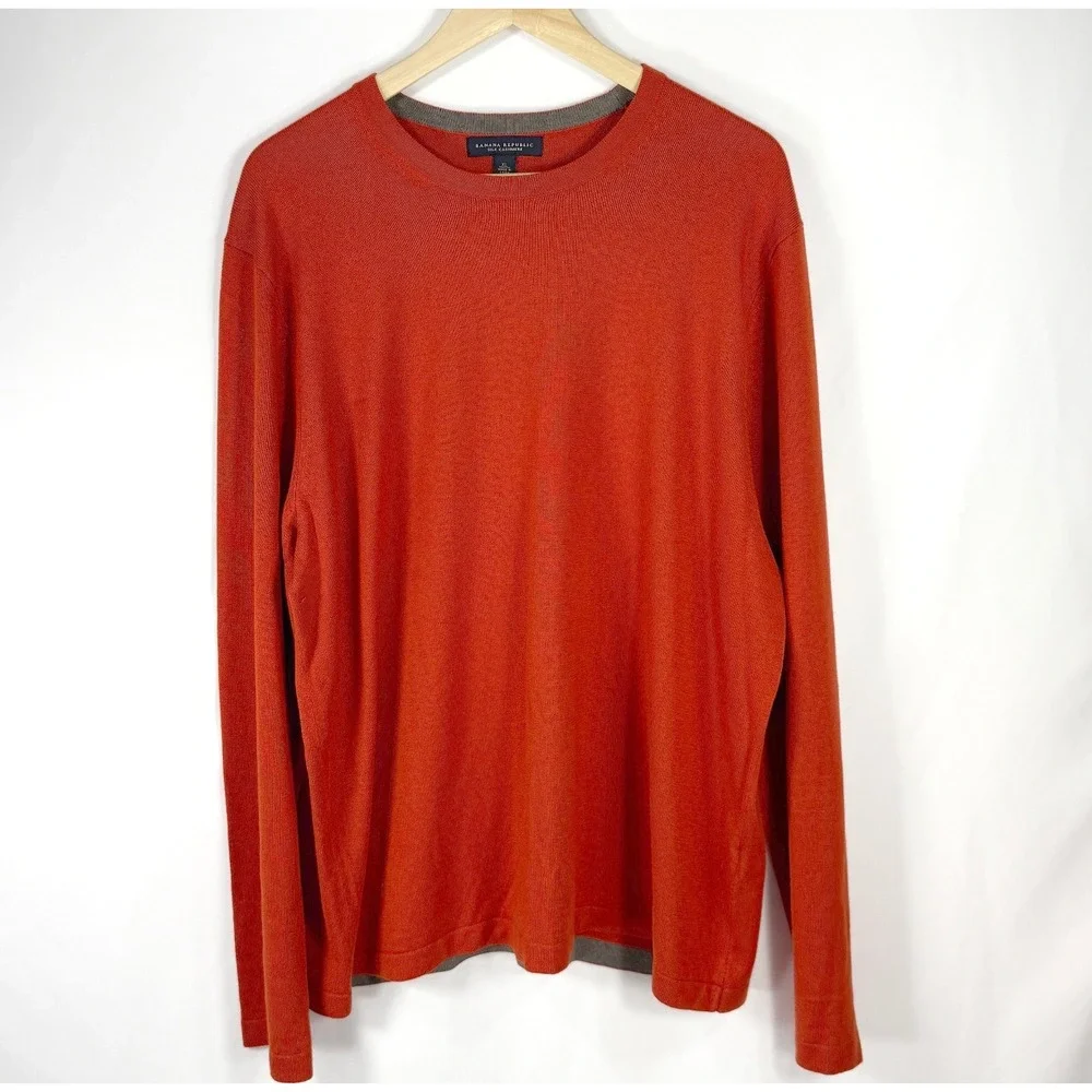 Banana Republic Mens Burnt Orange Silk Cashmere Sweater Size XL Preppy Old Money