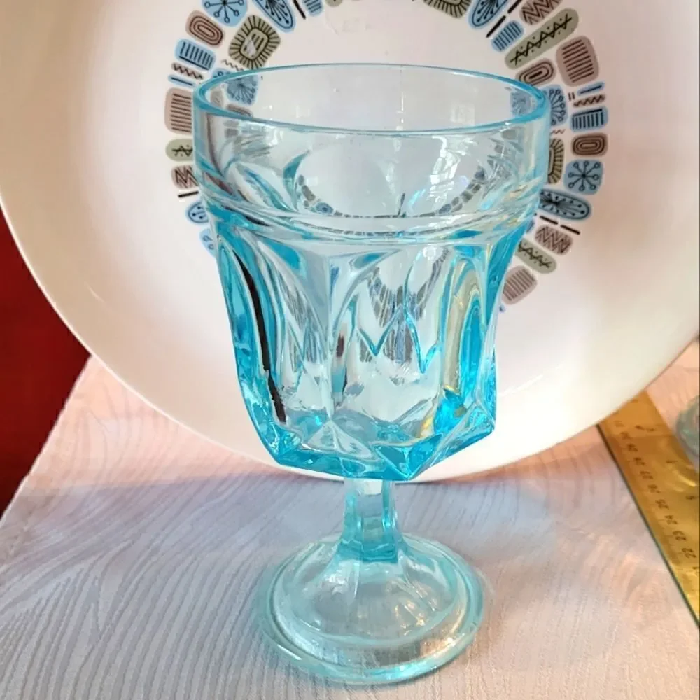 Vintage Pristine Set of 4 Anchor Hocking Aquamarine Pedestal 6