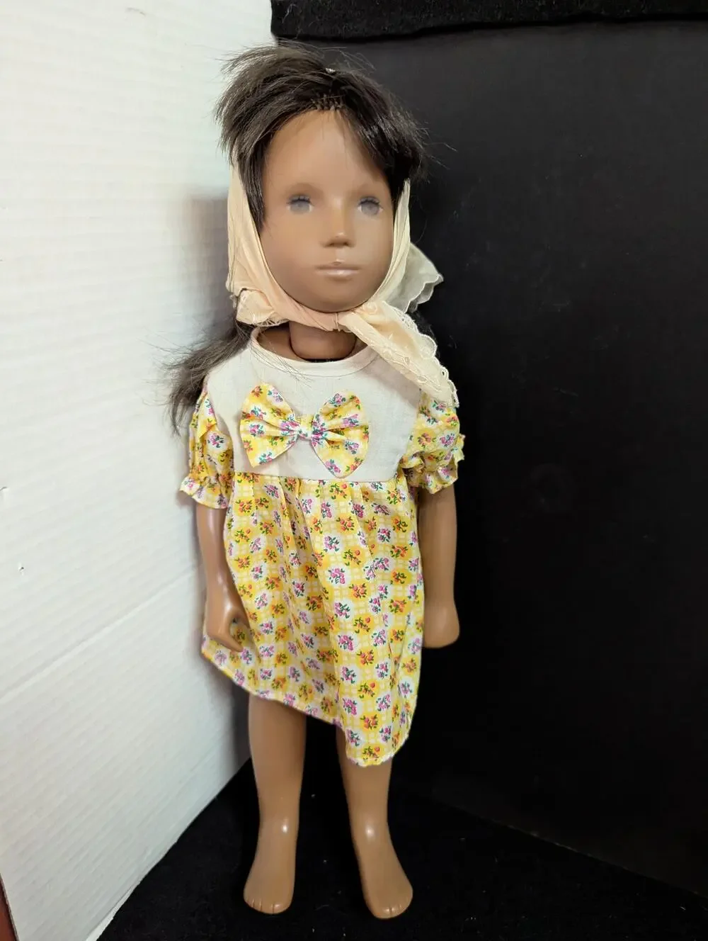 Vintage Götz Sasha Style Vinyl & Cloth Girl Doll in Yellow Floral Dress