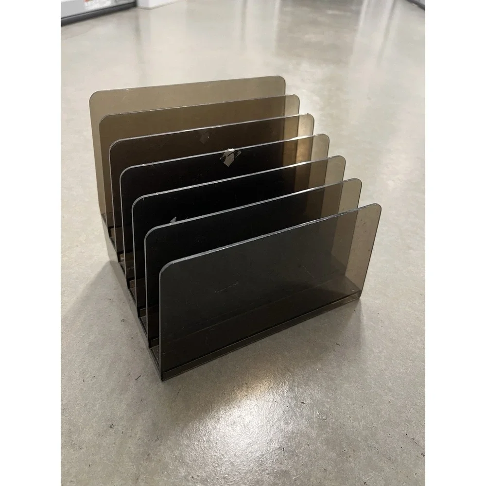 Vintage 1980s Black Smoke 6 Slot Incline Office Desk File‎ Holder Sorter