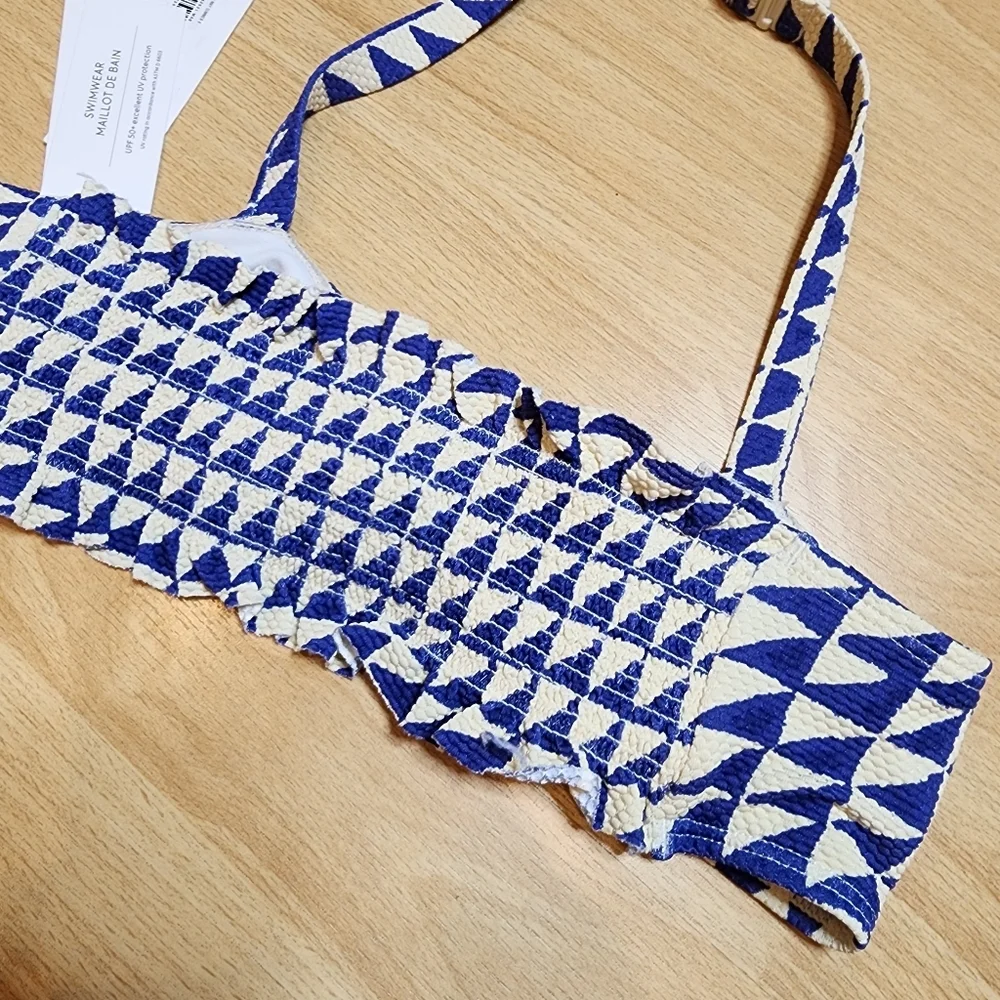 NWT‎ Janie and Jack Blue White Geo Printed 2 peice bikini set. Kids size 16.