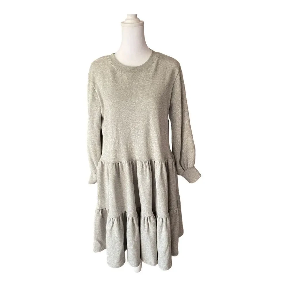 Kate Spade Broome Street Gray Ruffle Sweatshirt Dress Long Sleeves Sz Small EUC