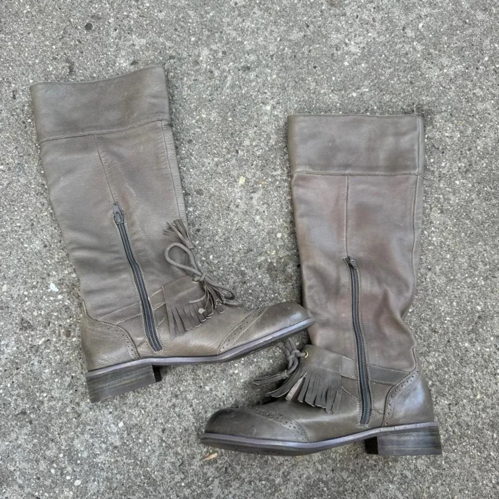 Lucky Penny Dawn Oxford Tassel Boots‎ Women's Size 7 Gray Leather Knee High