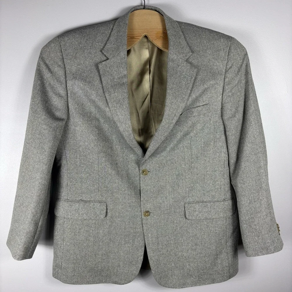 Lands' End Men's 46L Gray Beige Silk Wool Blend Single Vent Two‎ Button Blazer