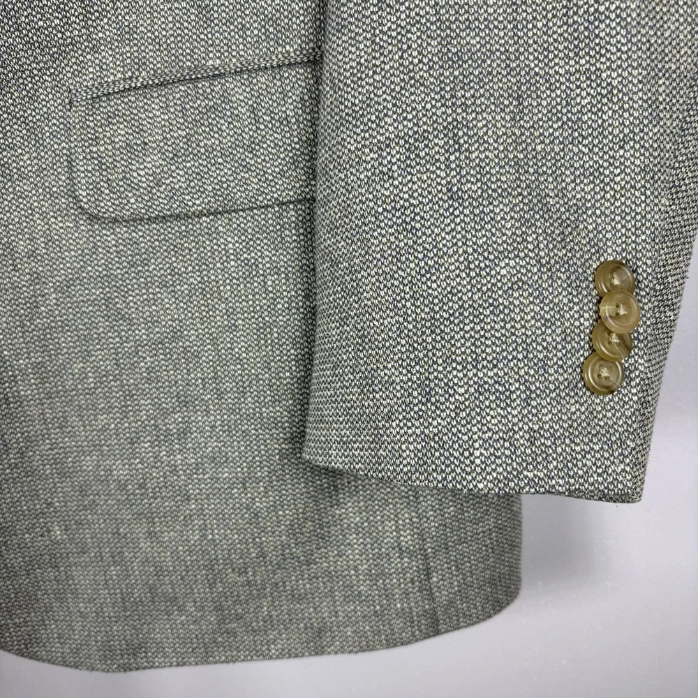 Lands' End Men's 46L Gray Beige Silk Wool Blend Single Vent Two‎ Button Blazer