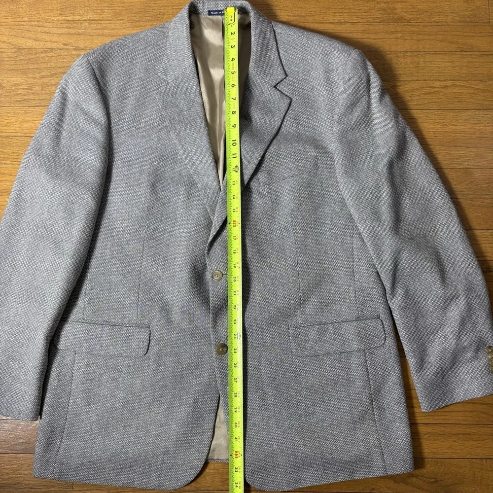 Lands' End Men's 46L Gray Beige Silk Wool Blend Single Vent Two‎ Button Blazer