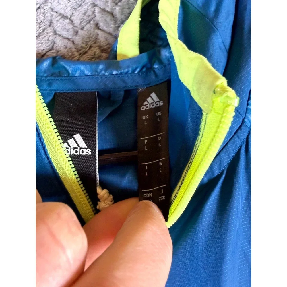 Adidas Sport 2 Street Windbreaker Jacket Mens Large‎ 3 Stripe Hooded Full Zip