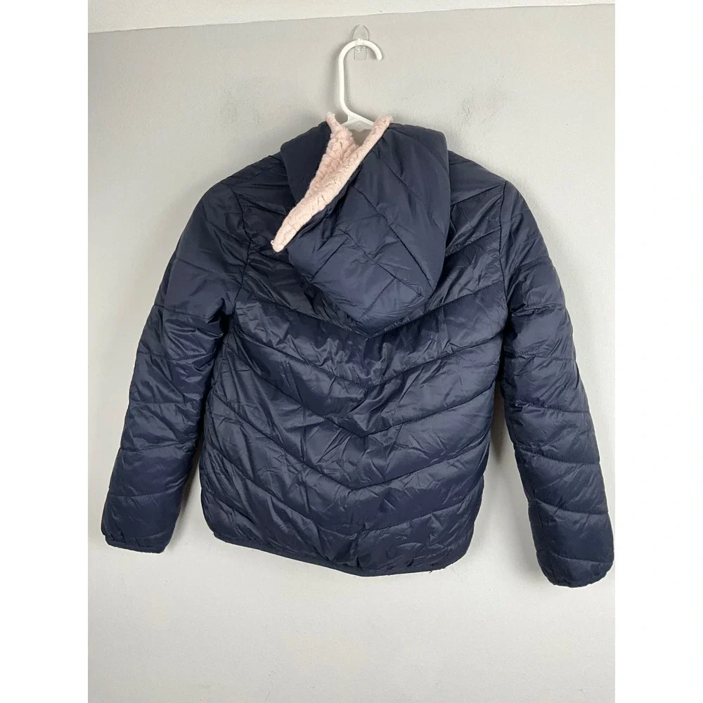 Abercrombie Kids Reversible Puffer Jacket Girls‎ Navy Pink Size 9/10 Hooded