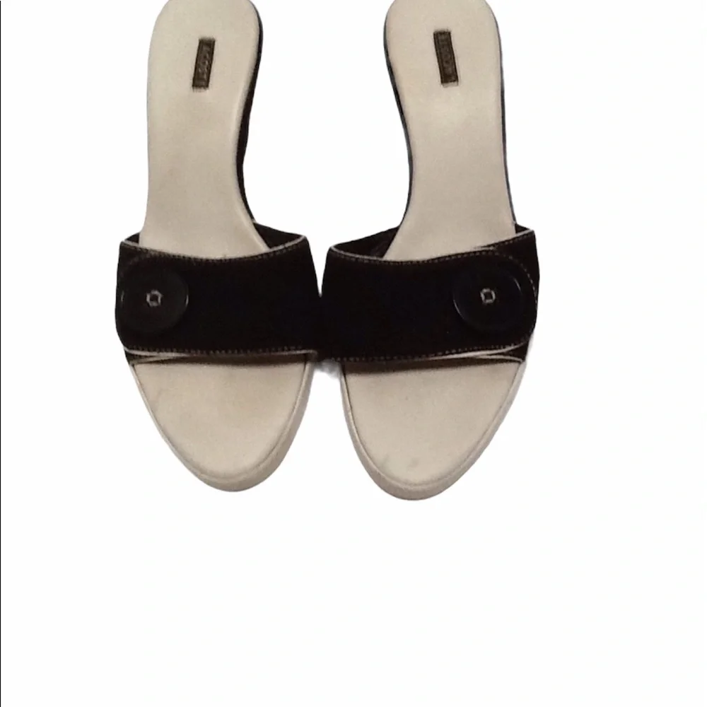 Vintage Lacoste Aimee Black/White Button Wedge‎ Sandals Old Money Quiet Luxury